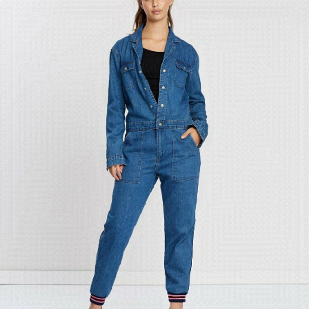 NEON Blonde Cotton Utility Boiler Denim Jumpsuit Size Medium